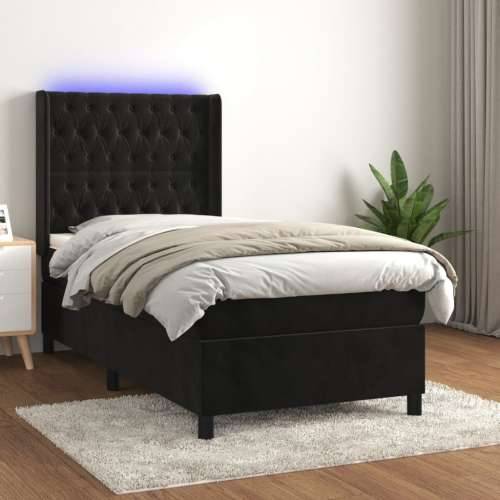 Krevet box spring s madracem LED crni 100x200 cm baršun - Crna 100 x 200 cm Dizajn s gumbima Cijena