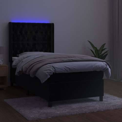 Krevet box spring s madracem LED crni 100x200 cm baršun - Crna 100 x 200 cm Dizajn s gumbima Cijena