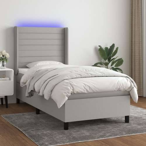 Krevet box spring s madracem LED svjetlosivi 90x190 cm tkanina - Svjetlosiva 90 x 190 cm vodoravne pruge Cijena