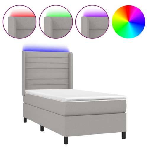 Krevet box spring s madracem LED svjetlosivi 90x190 cm tkanina - Svjetlosiva 90 x 190 cm vodoravne pruge Cijena