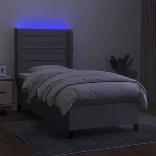 Krevet box spring s madracem LED svjetlosivi 90x190 cm tkanina - Svjetlosiva 90 x 190 cm vodoravne pruge Cijena