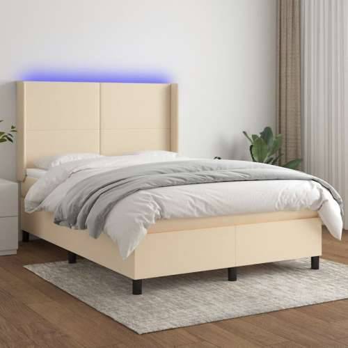 Krevet box spring s madracem LED krem 140x200 cm od tkanine - Krema 140 x 200 cm Gladak dizajn Cijena