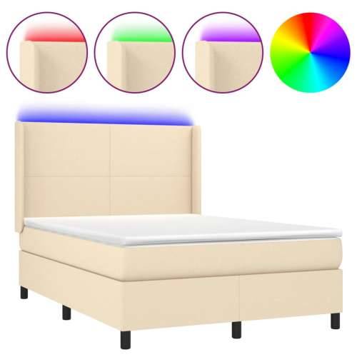 Krevet box spring s madracem LED krem 140x200 cm od tkanine - Krema 140 x 200 cm Gladak dizajn Cijena