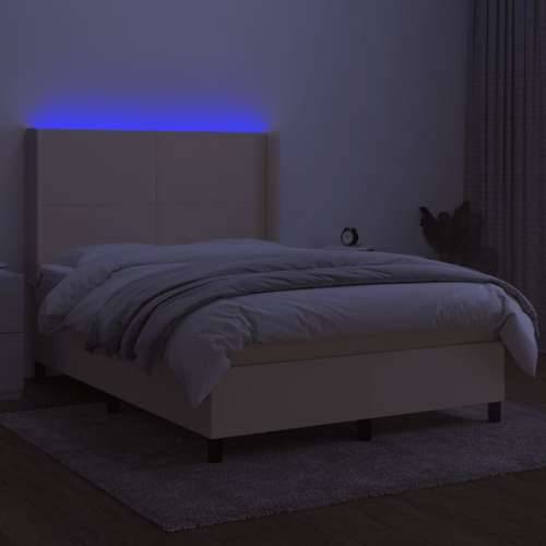 Krevet box spring s madracem LED krem 140x200 cm od tkanine - Krema 140 x 200 cm Gladak dizajn Cijena