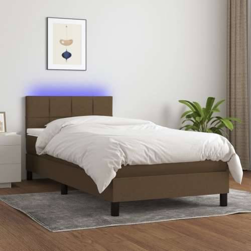 Krevet box spring s madracem LED tamnosmeđi 100x200 cm tkanina - Tamno smeđa 100 x 200 cm Blok s kvadratima Cijena