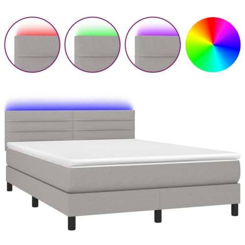 Krevet box spring s madracem LED svjetlosivi 140x190 cm tkanina - Svjetlosiva 140 x 190 cm vodoravne pruge Cijena