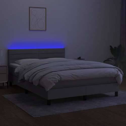 Krevet box spring s madracem LED svjetlosivi 140x190 cm tkanina - Svjetlosiva 140 x 190 cm vodoravne pruge Cijena