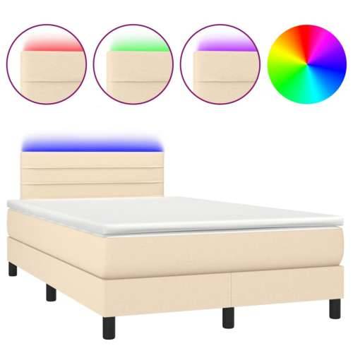 Krevet box spring s madracem LED krem 120 x 200 cm od tkanine - Krema 120 x 200 cm vodoravne pruge Cijena
