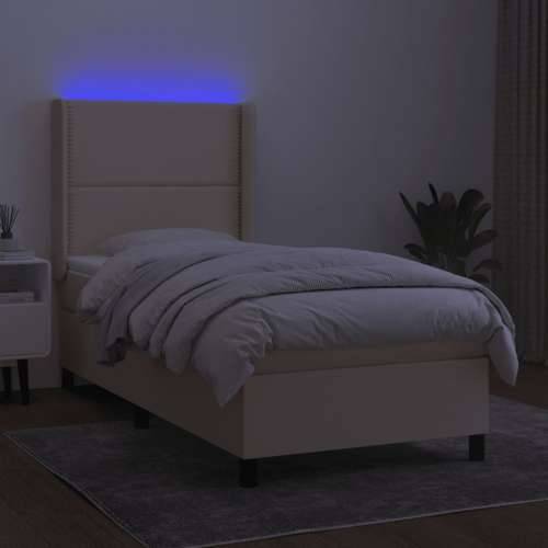 Krevet box spring s madracem LED krem 80 x 200 cm od tkanine - Krema 80 x 200 cm Obično s čavlima Cijena