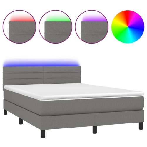 Krevet box spring s madracem LED tamnosivi 140x190 cm tkanina - Tamno siva 140 x 190 cm vodoravne pruge Cijena