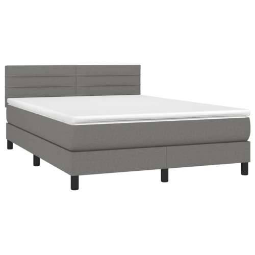 Krevet box spring s madracem LED tamnosivi 140x190 cm tkanina - Tamno siva 140 x 190 cm vodoravne pruge Cijena