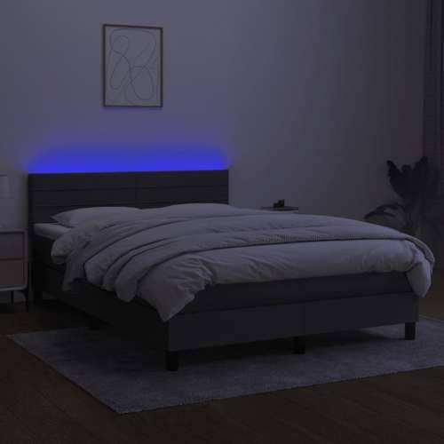 Krevet box spring s madracem LED tamnosivi 140x190 cm tkanina - Tamno siva 140 x 190 cm vodoravne pruge Cijena