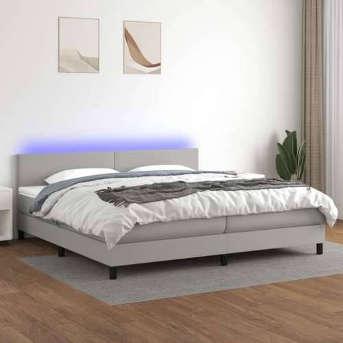 Krevet box spring s madracem LED svjetlosivi 200x200 cm tkanina - Svjetlosiva 200 x 200 cm Gladak dizajn Cijena