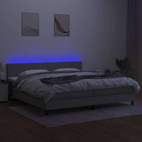 Krevet box spring s madracem LED svjetlosivi 200x200 cm tkanina - Svjetlosiva 200 x 200 cm Gladak dizajn Cijena