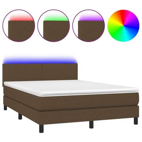 Krevet box spring s madracem LED tamnosmeđi 140x190 cm tkanina - Tamno smeđa 140 x 190 cm Gladak dizajn Cijena
