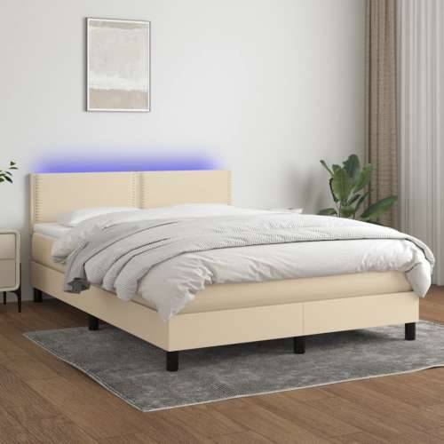 Krevet box spring s madracem LED krem 140x190 cm od tkanine - Krema 140 x 190 cm Obično s čavlima Cijena