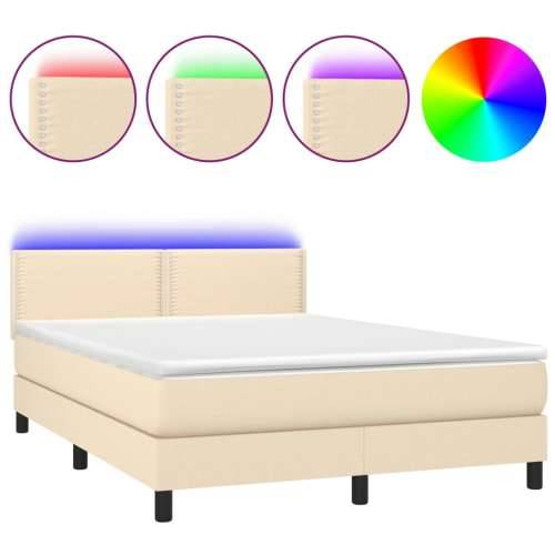 Krevet box spring s madracem LED krem 140x190 cm od tkanine - Krema 140 x 190 cm Obično s čavlima Cijena