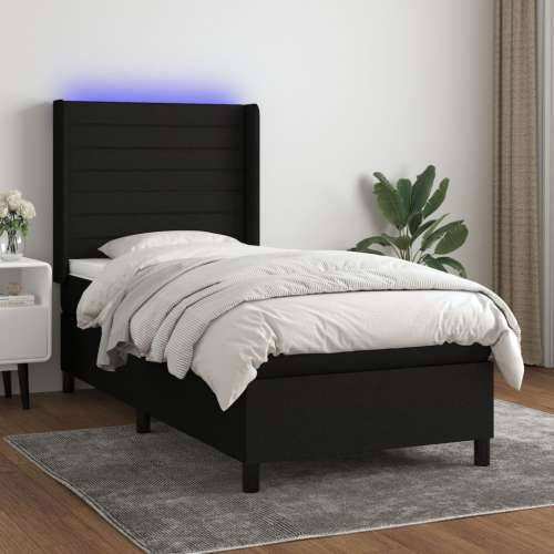 Krevet box spring s madracem LED crni 100x200 cm od tkanine - Crna 100 x 200 cm vodoravne pruge Cijena
