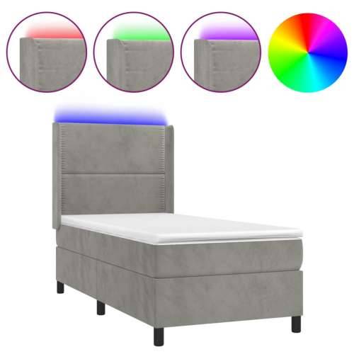 Krevet box spring s madracem LED svjetlosivi 90x190 cm baršun - Svjetlosiva 90 x 190 cm Obično s čavlima Cijena