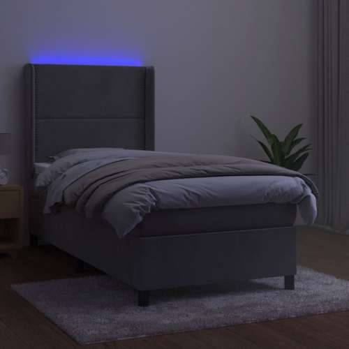 Krevet box spring s madracem LED svjetlosivi 90x190 cm baršun - Svjetlosiva 90 x 190 cm Obično s čavlima Cijena