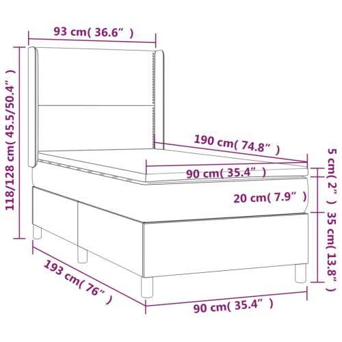 Krevet box spring s madracem LED svjetlosivi 90x190 cm baršun - Svjetlosiva 90 x 190 cm Obično s čavlima Cijena