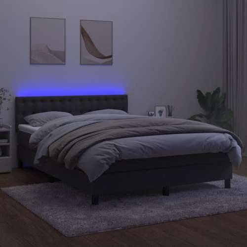 Krevet box spring s madracem LED tamnosivi 140x190 cm baršun - Tamno siva 140 x 190 cm gumbi Cijena