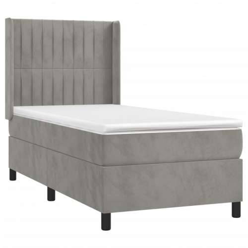 Krevet box spring s madracem LED svjetlosivi 90x190 cm baršun - Svjetlosiva 90 x 190 cm Okomite pruge Cijena