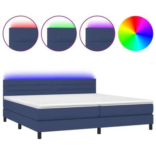 Krevet box spring s madracem LED plavi 200x200 cm od tkanine - Plava 200 x 200 cm vodoravne pruge Cijena