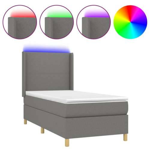 Krevet box spring s madracem LED tamnosivi 90x200 cm tkanina - Tamno siva 90 x 200 cm Gladak dizajn Cijena