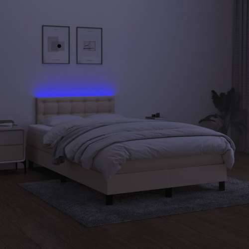 Krevet box spring s madracem LED krem 120 x 200 cm od tkanine - Krema 120 x 200 cm gumbi Cijena