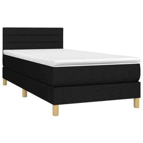 Krevet box spring s madracem LED crni 90x200 cm od tkanine - Crna 90 x 200 cm vodoravne pruge Cijena