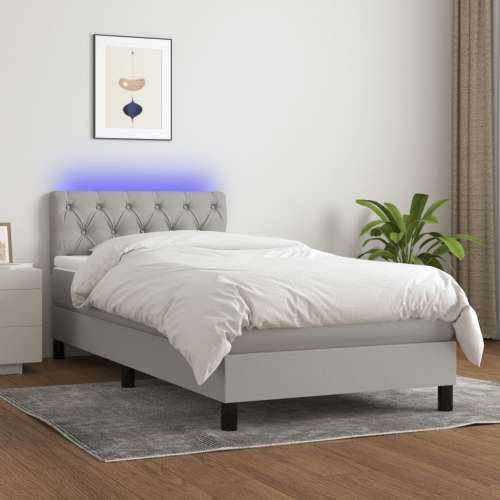 Krevet box spring s madracem LED svjetlosivi 80x200 cm tkanina - Svjetlosiva 80 x 200 cm Dizajn s gumbima Cijena