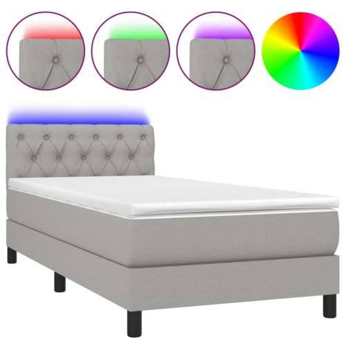 Krevet box spring s madracem LED svjetlosivi 80x200 cm tkanina - Svjetlosiva 80 x 200 cm Dizajn s gumbima Cijena