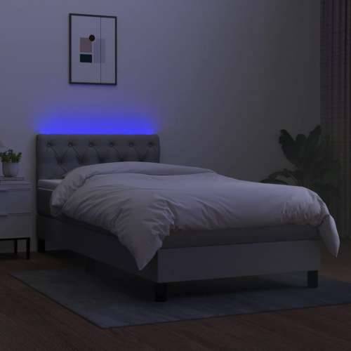 Krevet box spring s madracem LED svjetlosivi 80x200 cm tkanina - Svjetlosiva 80 x 200 cm Dizajn s gumbima Cijena
