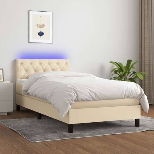 Krevet box spring s madracem LED krem 80 x 200 cm od tkanine - Krema 80 x 200 cm Dizajn s gumbima Cijena