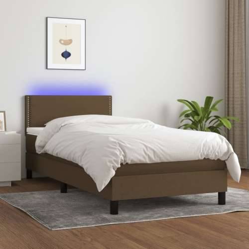 Krevet box spring s madracem LED tamnosmeđi 90x200 cm tkanina - Tamno smeđa 90 x 200 cm Obično s čavlima Cijena