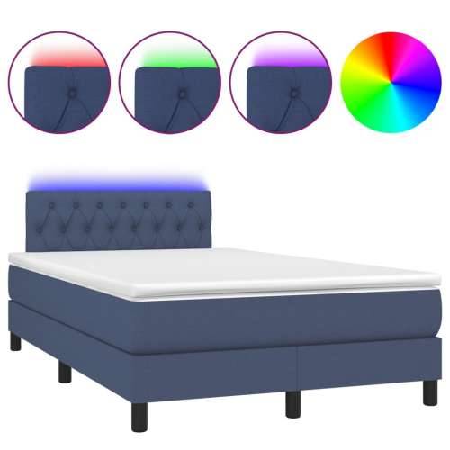 Krevet box spring s madracem LED plavi 120 x 200 cm od tkanine - Plava 120 x 200 cm Dizajn s gumbima Cijena
