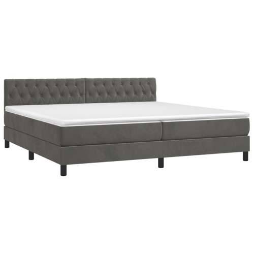 Krevet box spring s madracem LED tamnosivi 200x200 cm baršun - Tamno siva 200 x 200 cm Dizajn s gumbima Cijena
