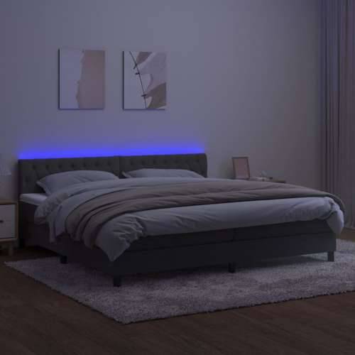 Krevet box spring s madracem LED tamnosivi 200x200 cm baršun - Tamno siva 200 x 200 cm Dizajn s gumbima Cijena