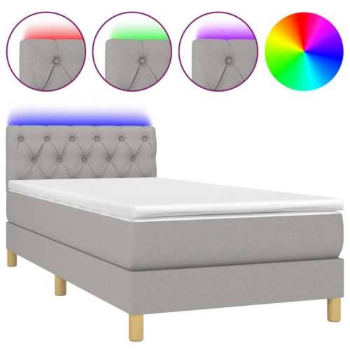 Krevet box spring s madracem LED svjetlosivi 80x200 cm tkanina - Svjetlosiva 80 x 200 cm Dizajn s gumbima Cijena
