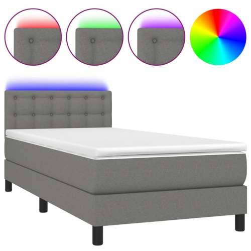 Krevet box spring s madracem LED tamnosivi 100x200 cm tkanina - Tamno siva 100 x 200 cm gumbi Cijena