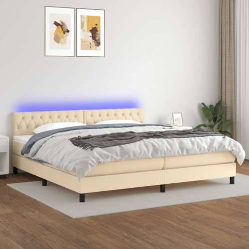 Krevet box spring s madracem LED krem 200x200 cm od tkanine - Krema 200 x 200 cm Dizajn s gumbima Cijena