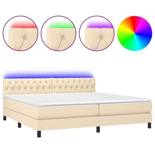 Krevet box spring s madracem LED krem 200x200 cm od tkanine - Krema 200 x 200 cm Dizajn s gumbima Cijena