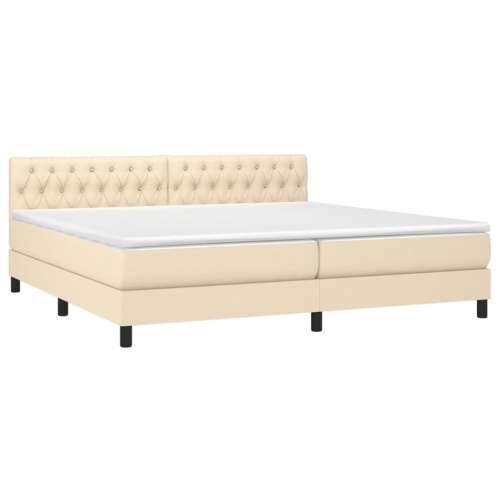 Krevet box spring s madracem LED krem 200x200 cm od tkanine - Krema 200 x 200 cm Dizajn s gumbima Cijena