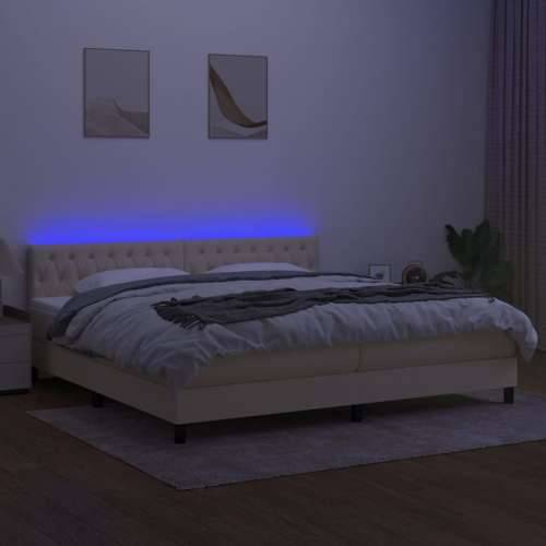 Krevet box spring s madracem LED krem 200x200 cm od tkanine - Krema 200 x 200 cm Dizajn s gumbima Cijena