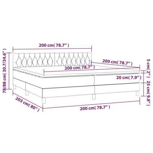 Krevet box spring s madracem LED krem 200x200 cm od tkanine - Krema 200 x 200 cm Dizajn s gumbima Cijena