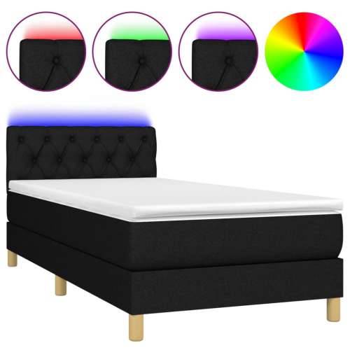 Krevet box spring s madracem LED crni 80 x 200 cm od tkanine - Crna 80 x 200 cm Dizajn s gumbima Cijena