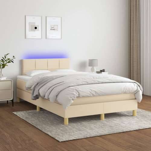 Krevet box spring s madracem LED krem 120 x 200 cm od tkanine - Krema 120 x 200 cm Blok s kvadratima Cijena