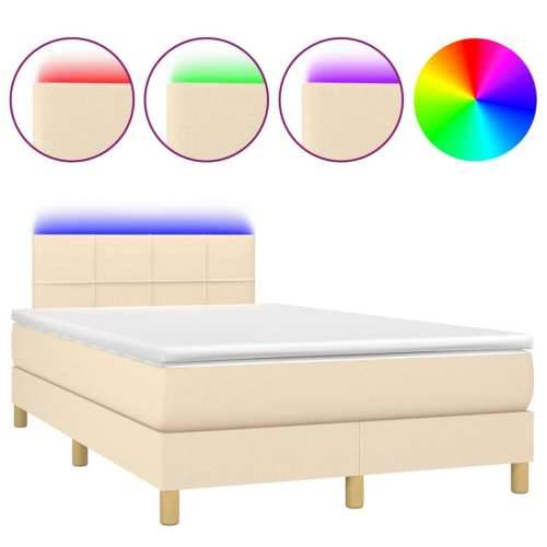 Krevet box spring s madracem LED krem 120 x 200 cm od tkanine - Krema 120 x 200 cm Blok s kvadratima Cijena