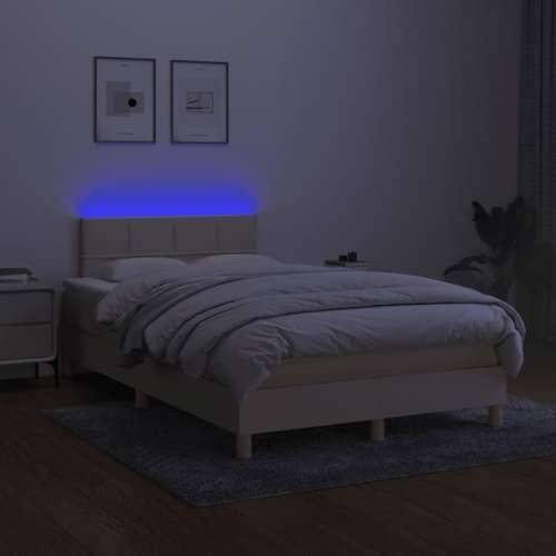 Krevet box spring s madracem LED krem 120 x 200 cm od tkanine - Krema 120 x 200 cm Blok s kvadratima Cijena